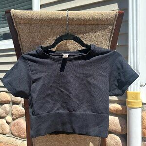 Aerie Black Cropped Short Sleeve Tee